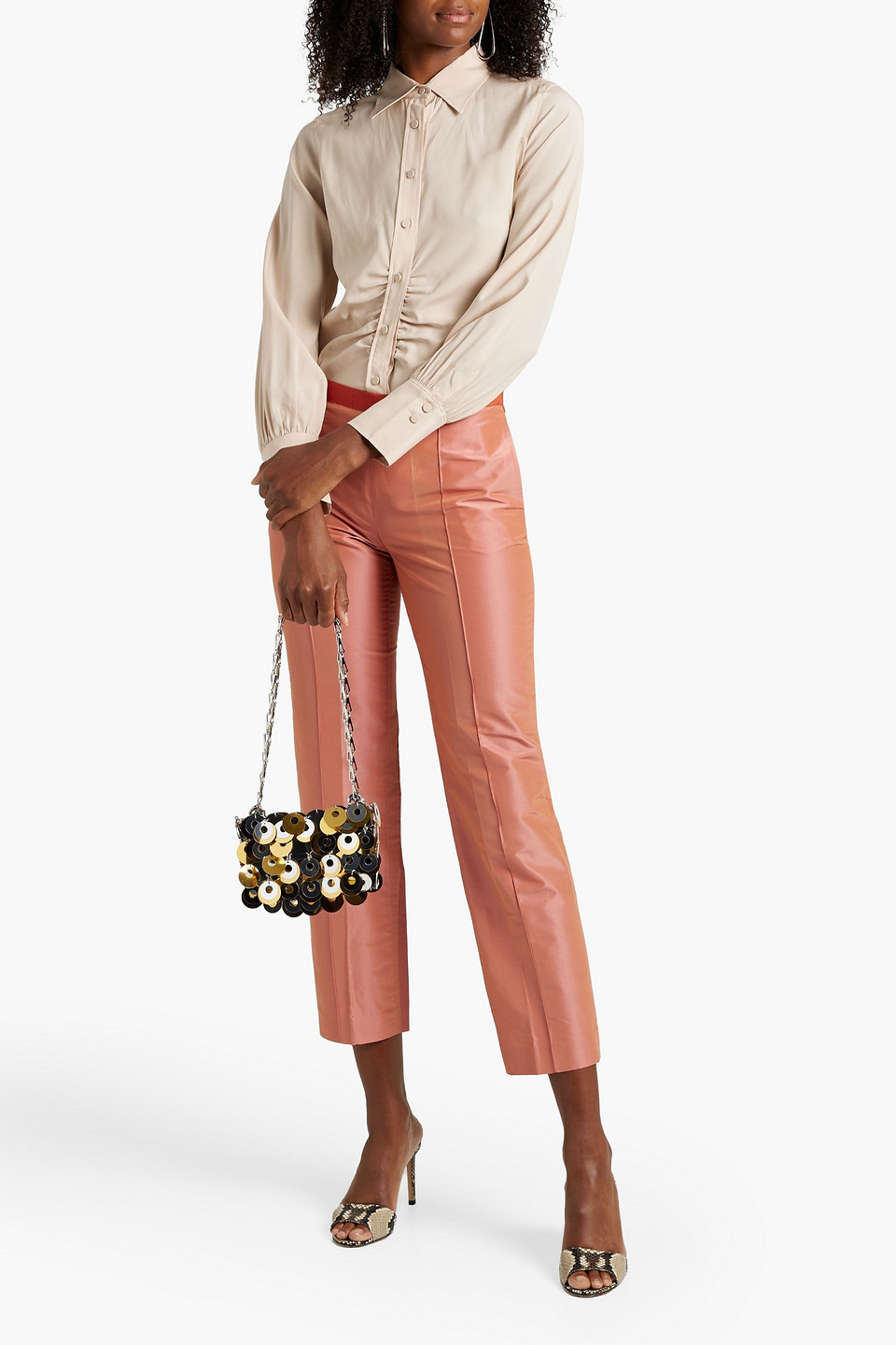 Shop Etro Cropped Cotton And Silk-blend Taffeta Straight-leg Pants In Antique Rose