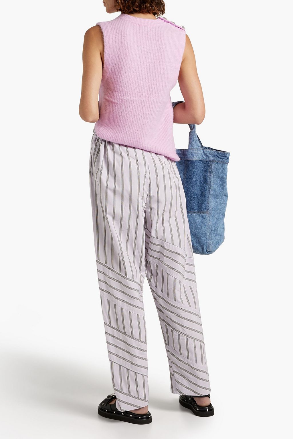 GANNI Striped cotton-poplin straight-leg pants