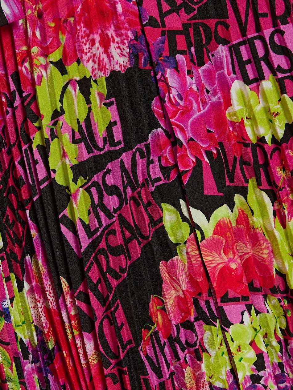 pleated printed crepe midi dress