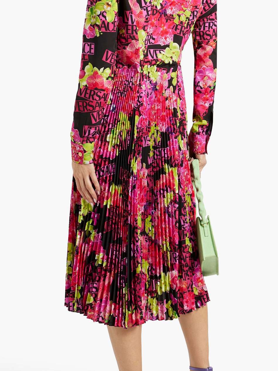 pleated printed crepe midi dress