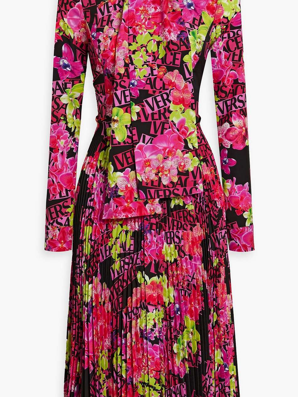 pleated printed crepe midi dress