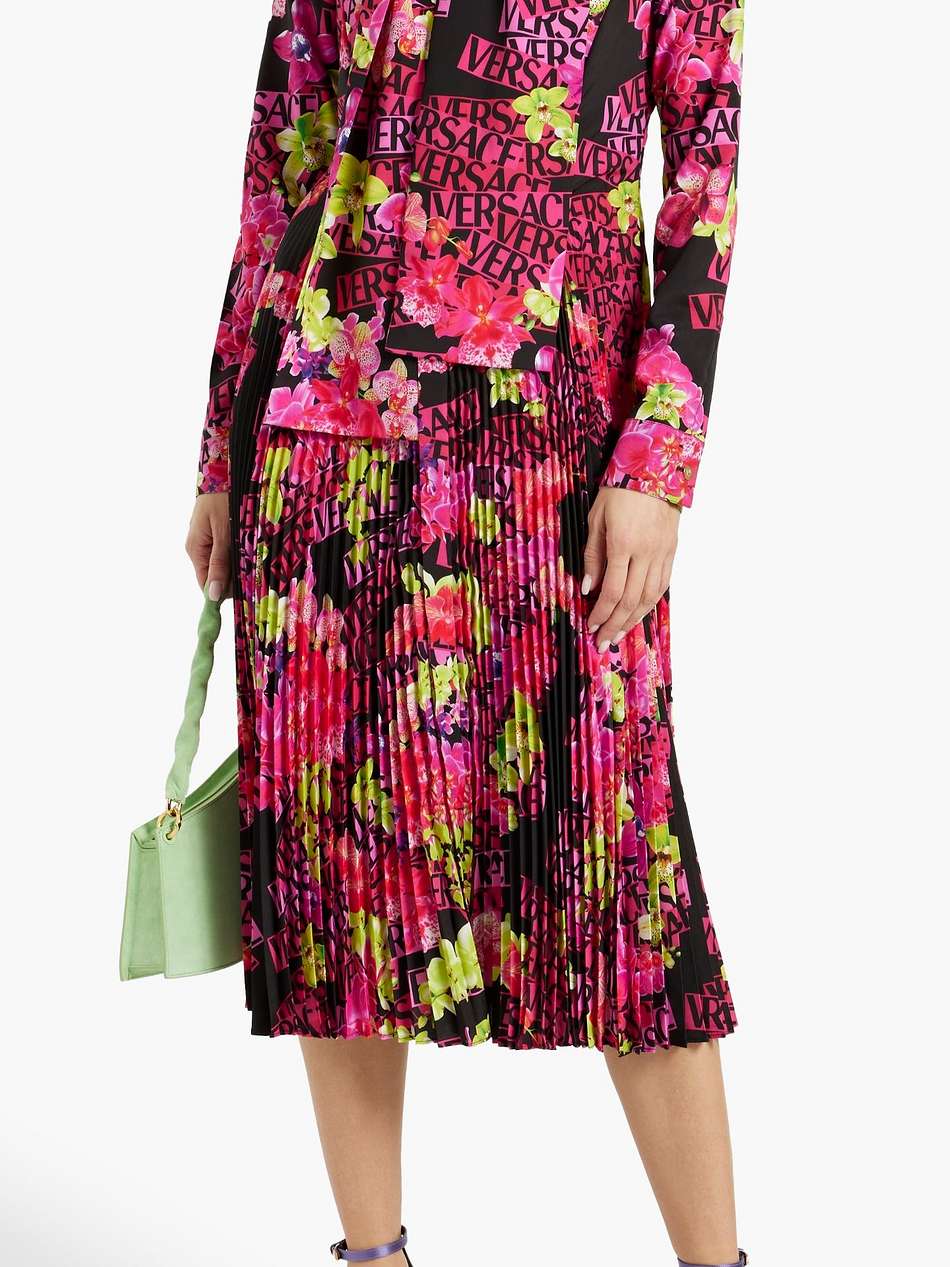 pleated printed crepe midi dress