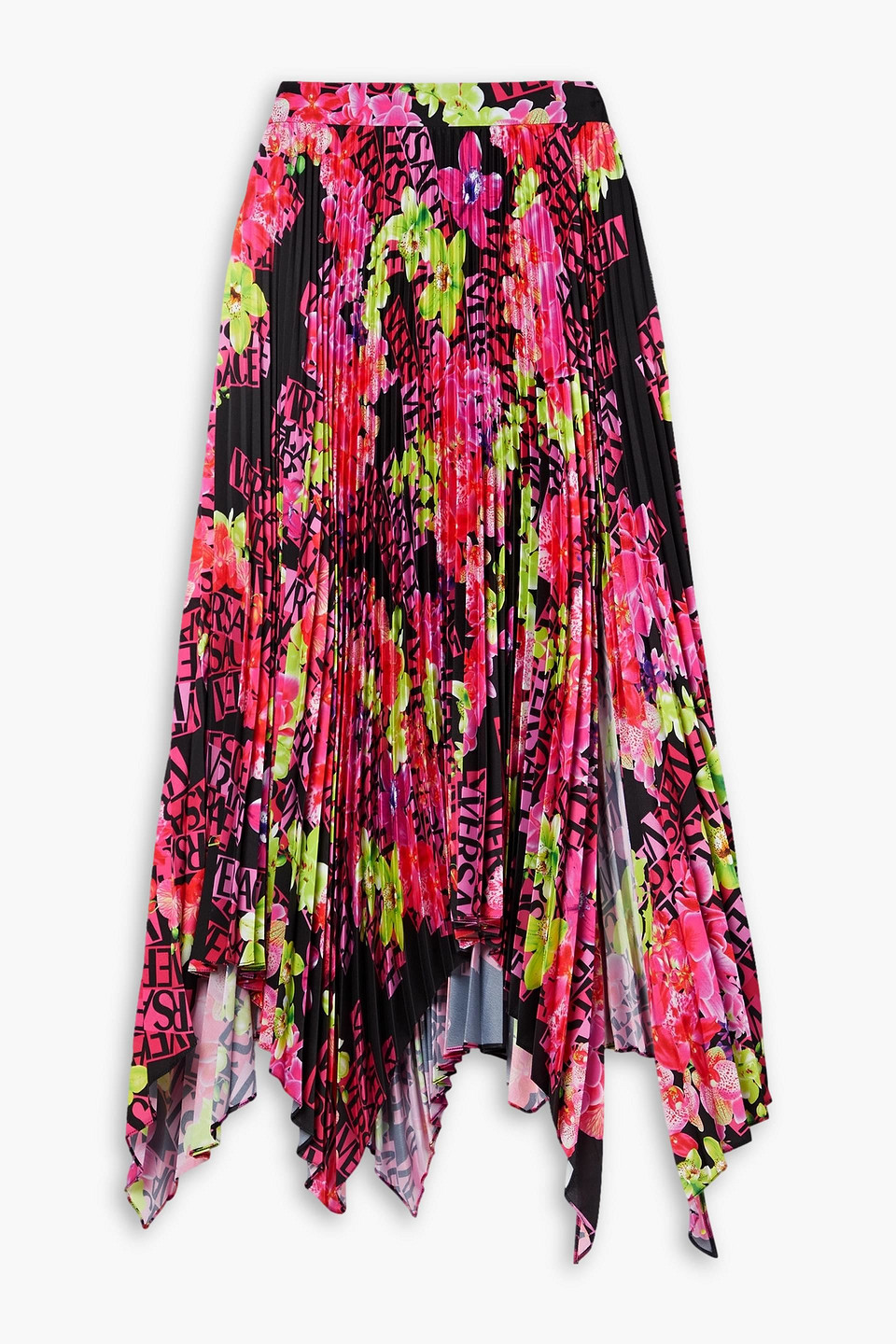 Versace Pleated Printed Crepe De Chine Skirt In Fuchsiafarben