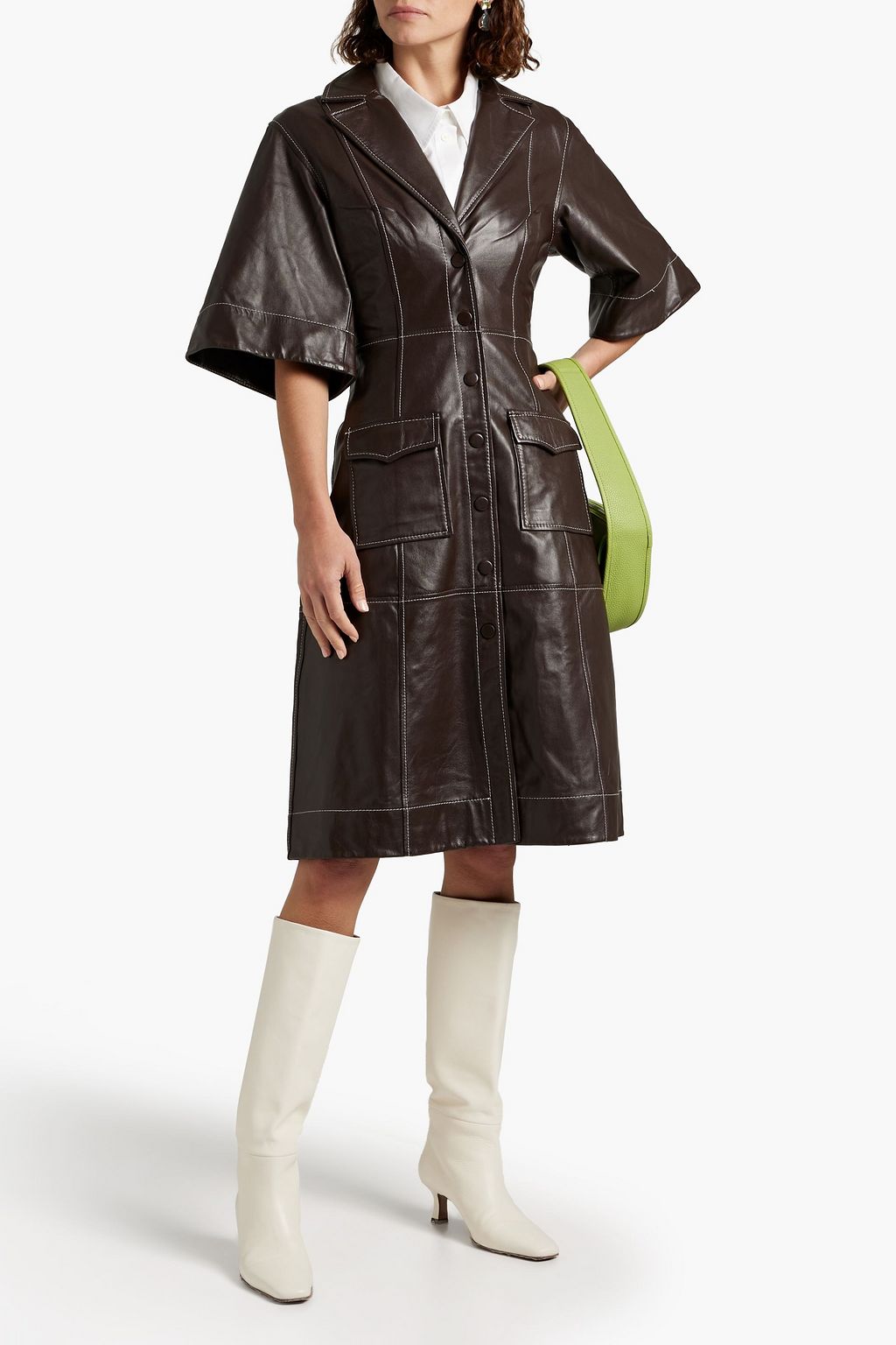 GANNI Leather shirt dress