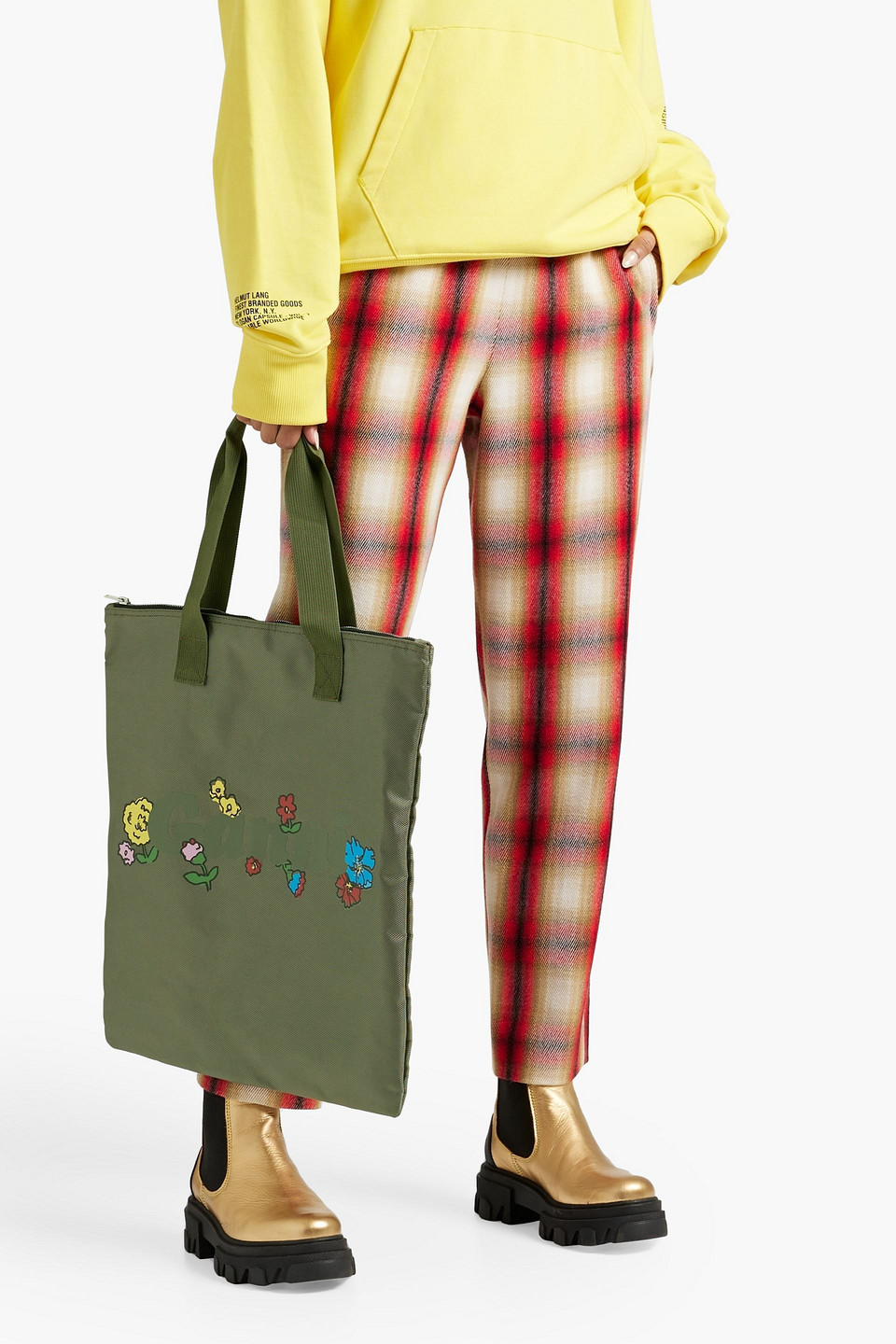Ganni Printed Shell Tote In Army Green