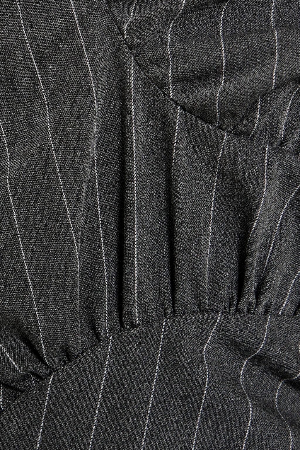 GANNI Ruched pinstriped stretch-jacquard mini dress