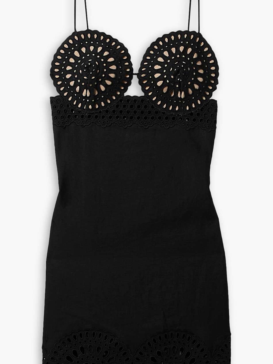 broderie anglaise and twill mini dress