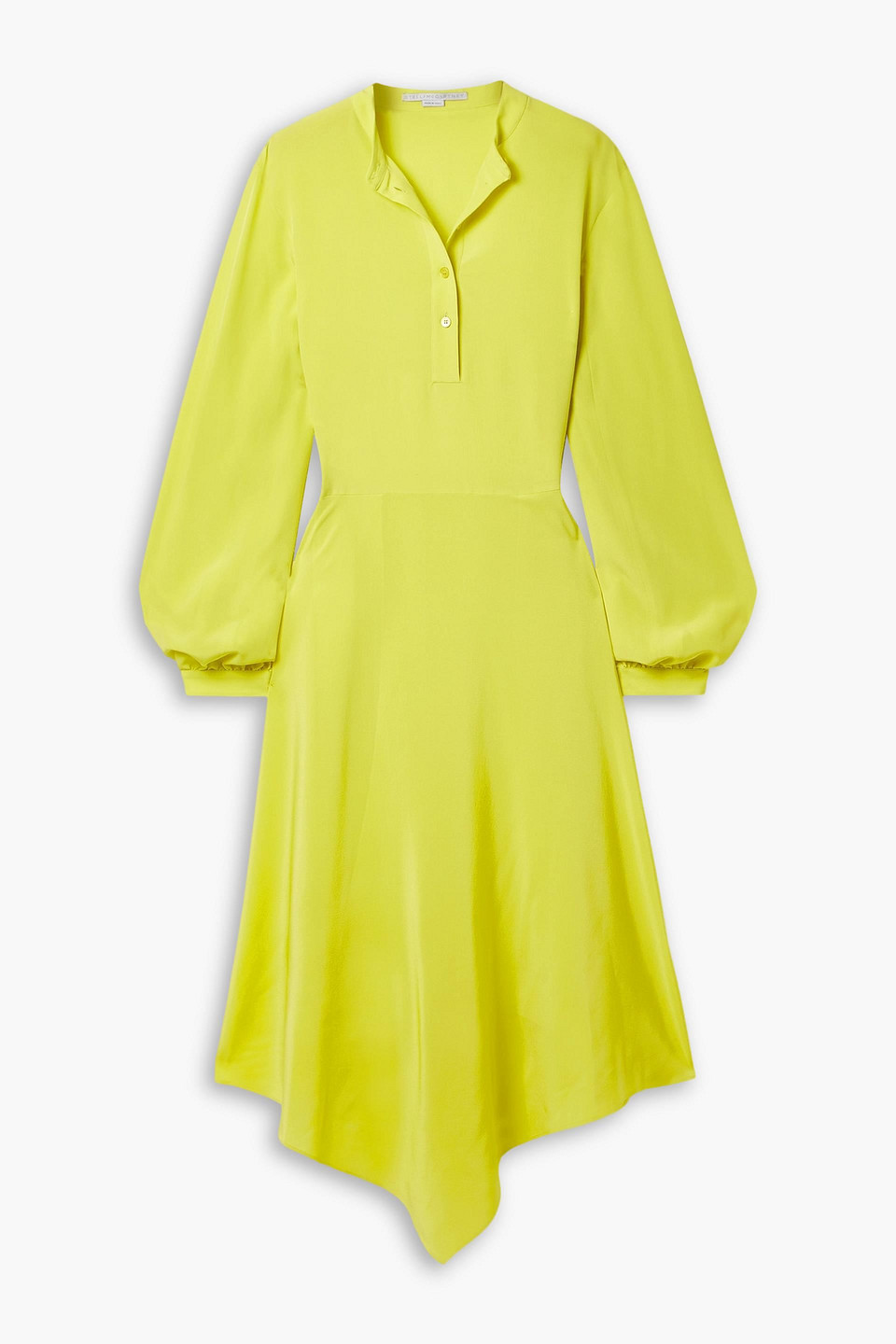 Shop Stella Mccartney Asymmetric Silk Crepe De Chine Midi Dress In Bright Yellow