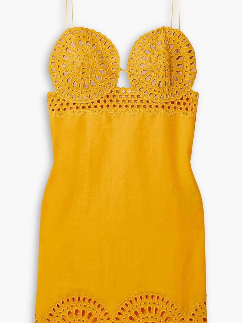 broderie anglaise and twill mini dress