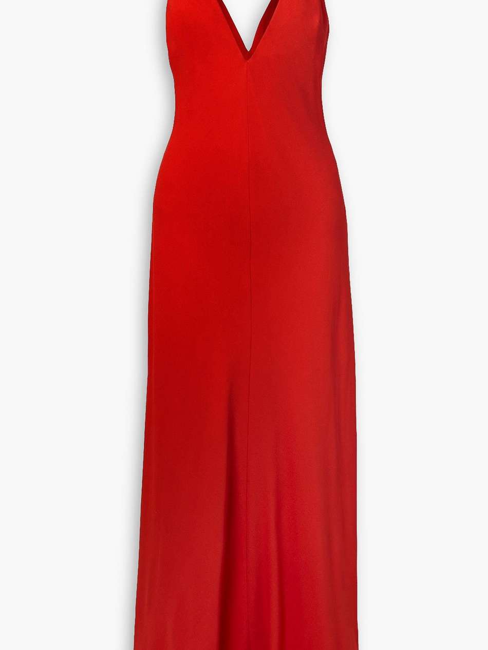 crepe open-back maxi dress