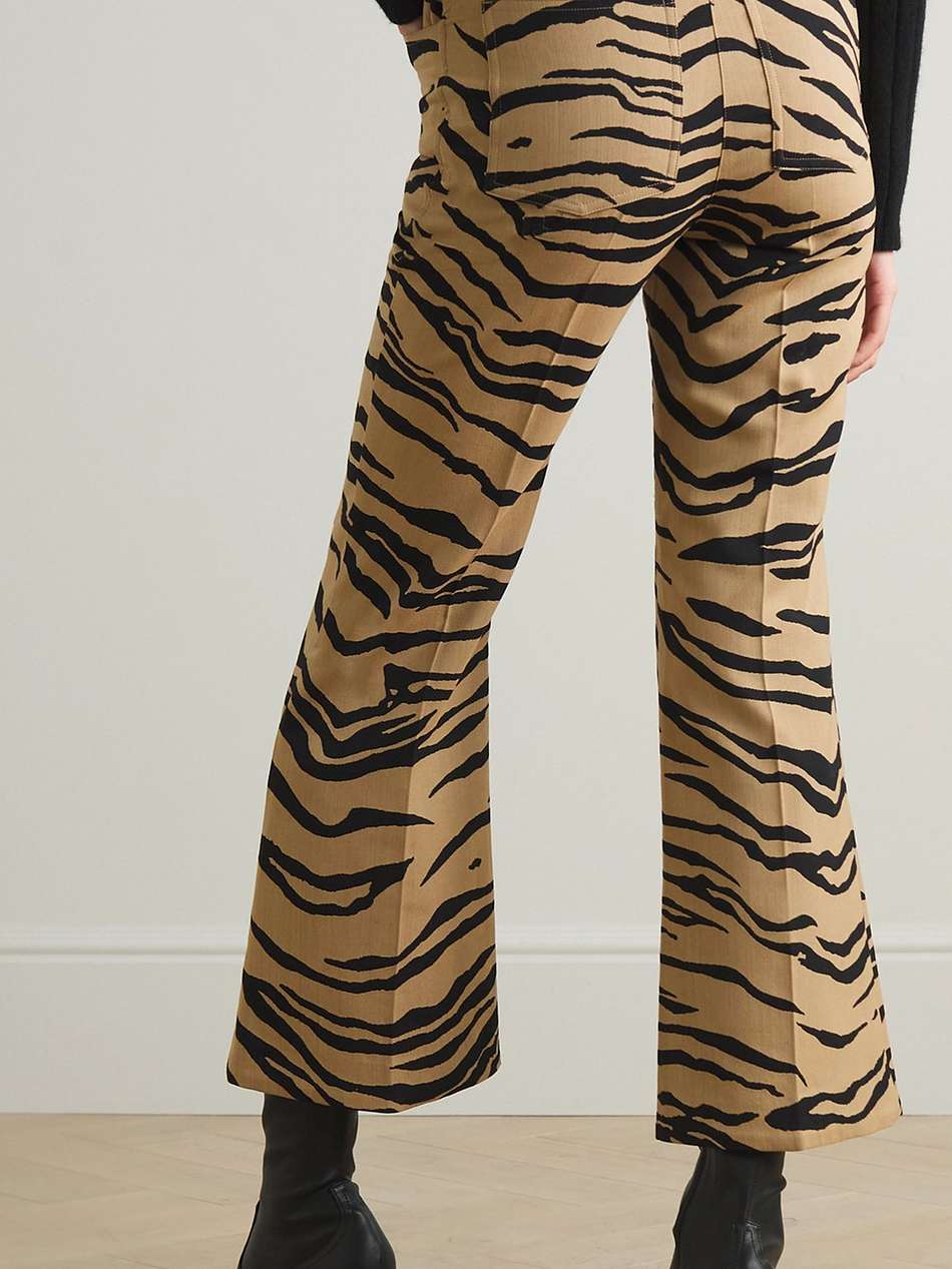 cropped zebra-print wool-blend flared pants