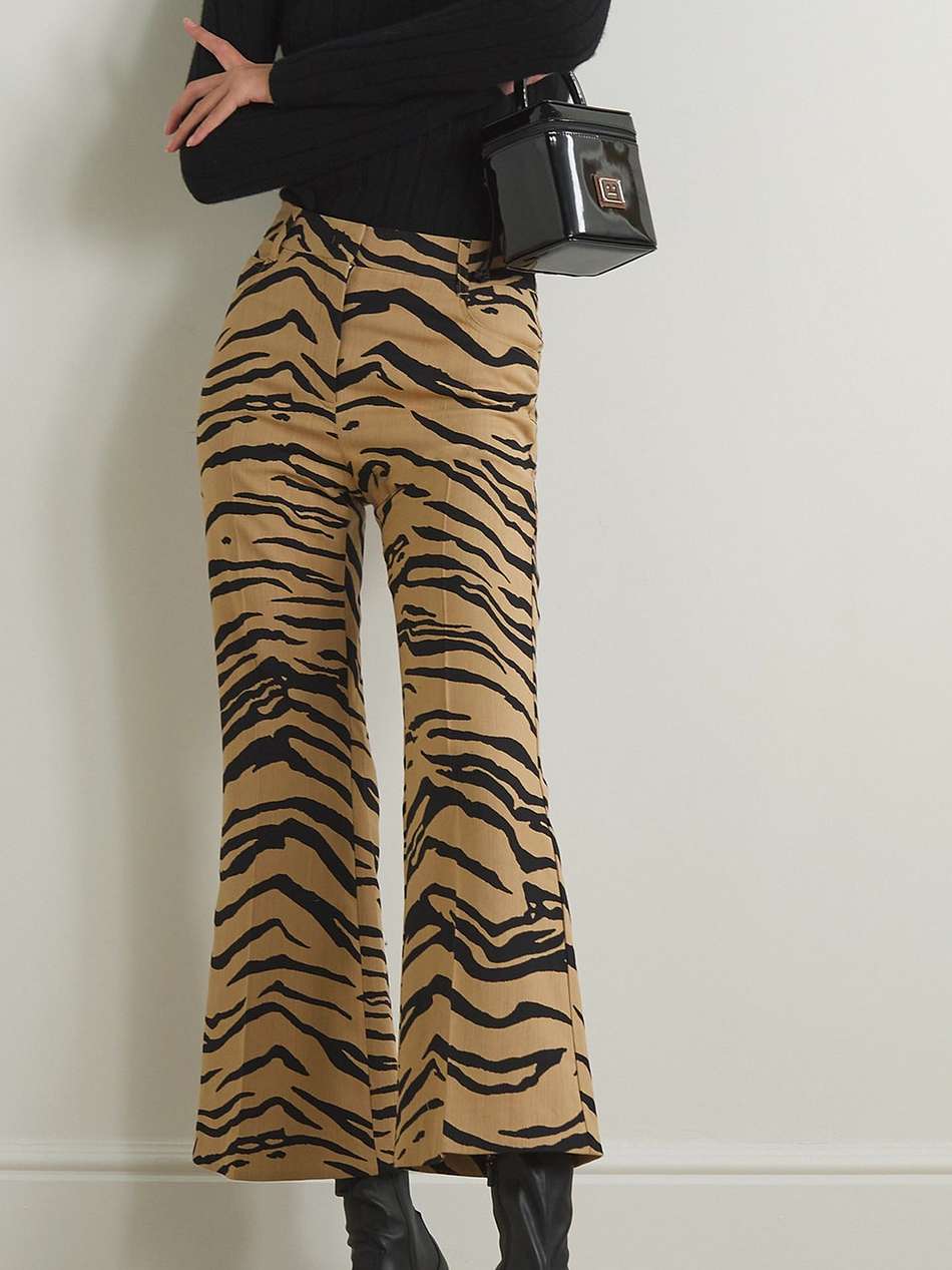 cropped zebra-print wool-blend flared pants