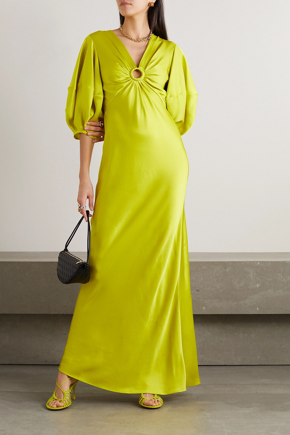  Stella Mccartney - Maxikleid Aus Satin Mit Cut-out - Grün - It 34 