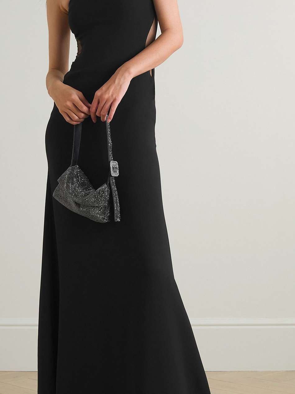 one-shoulder tulle-paneled stretch-cady gown