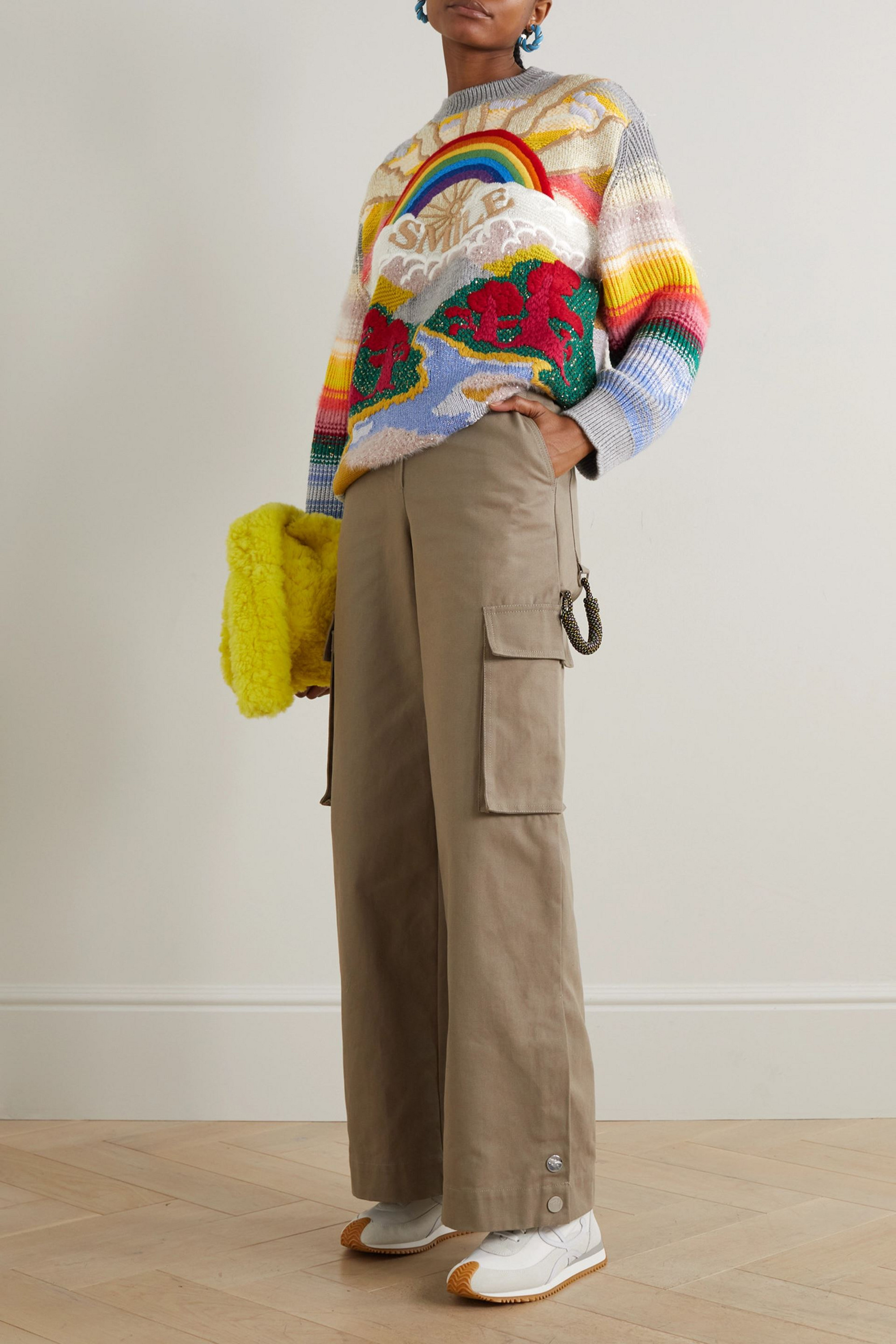 Stella McCartney Festive Smile embroidered intarsia wool-blend sweater