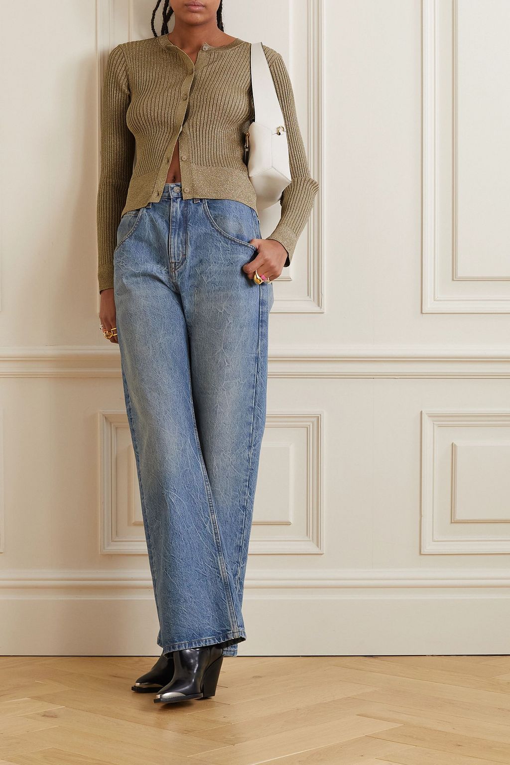 STELLA MCCARTNEY 메탈릭 골지 니트 가디건