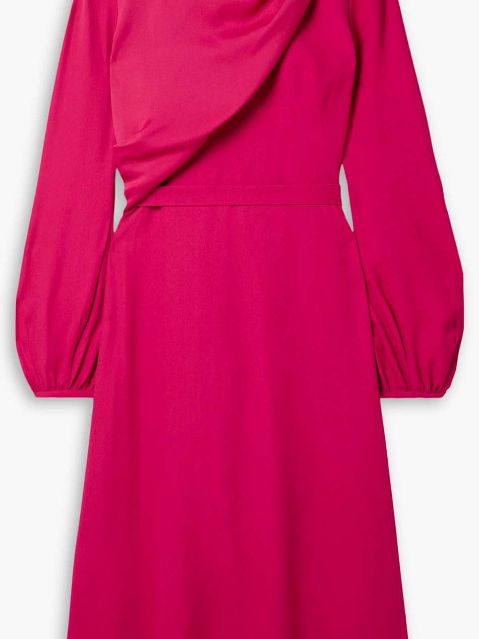 belted draped crepe midi dress