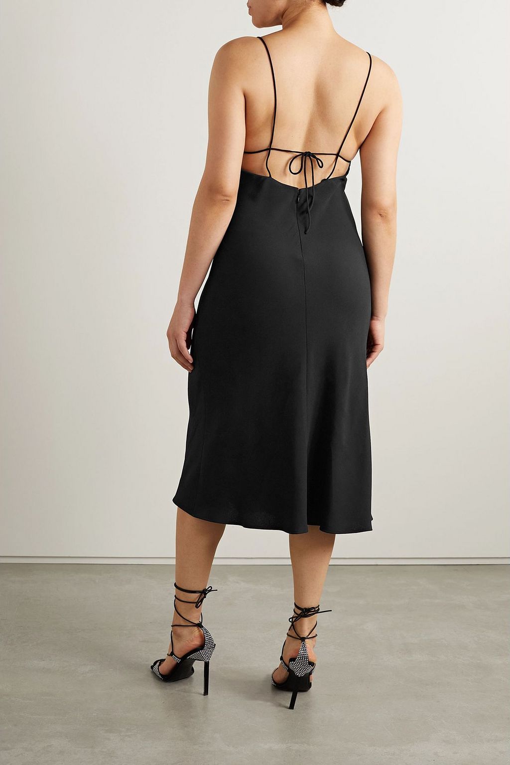 STELLA MCCARTNEY Open-back silk chiffon-trimmed crepe midi dress