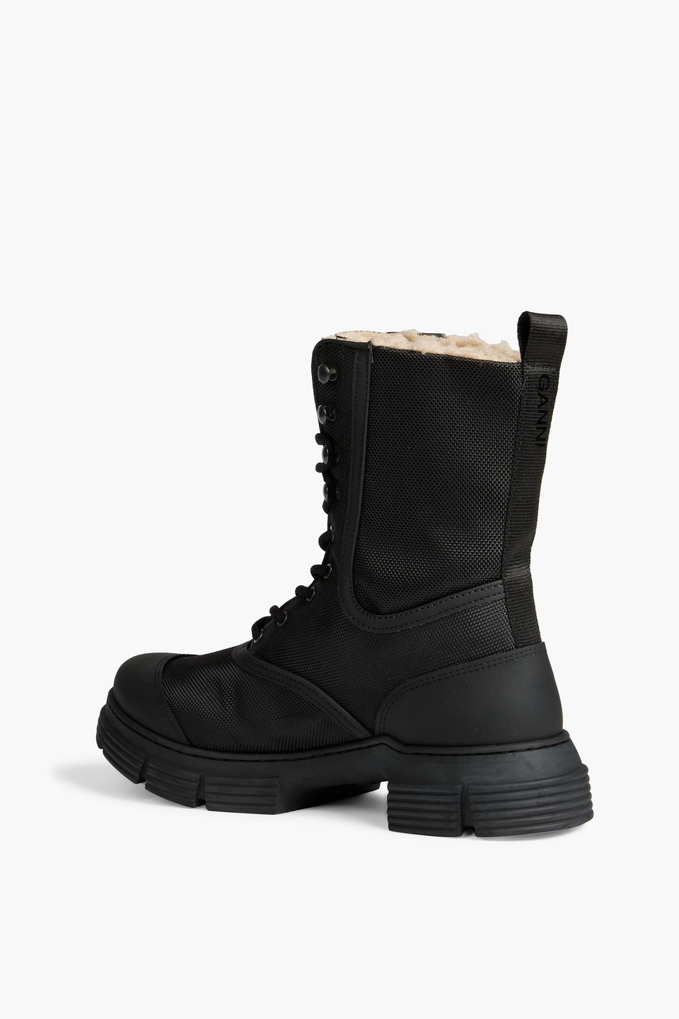 Ganni Rubbertrimmed Shell Combat Boots In Black ModeSens