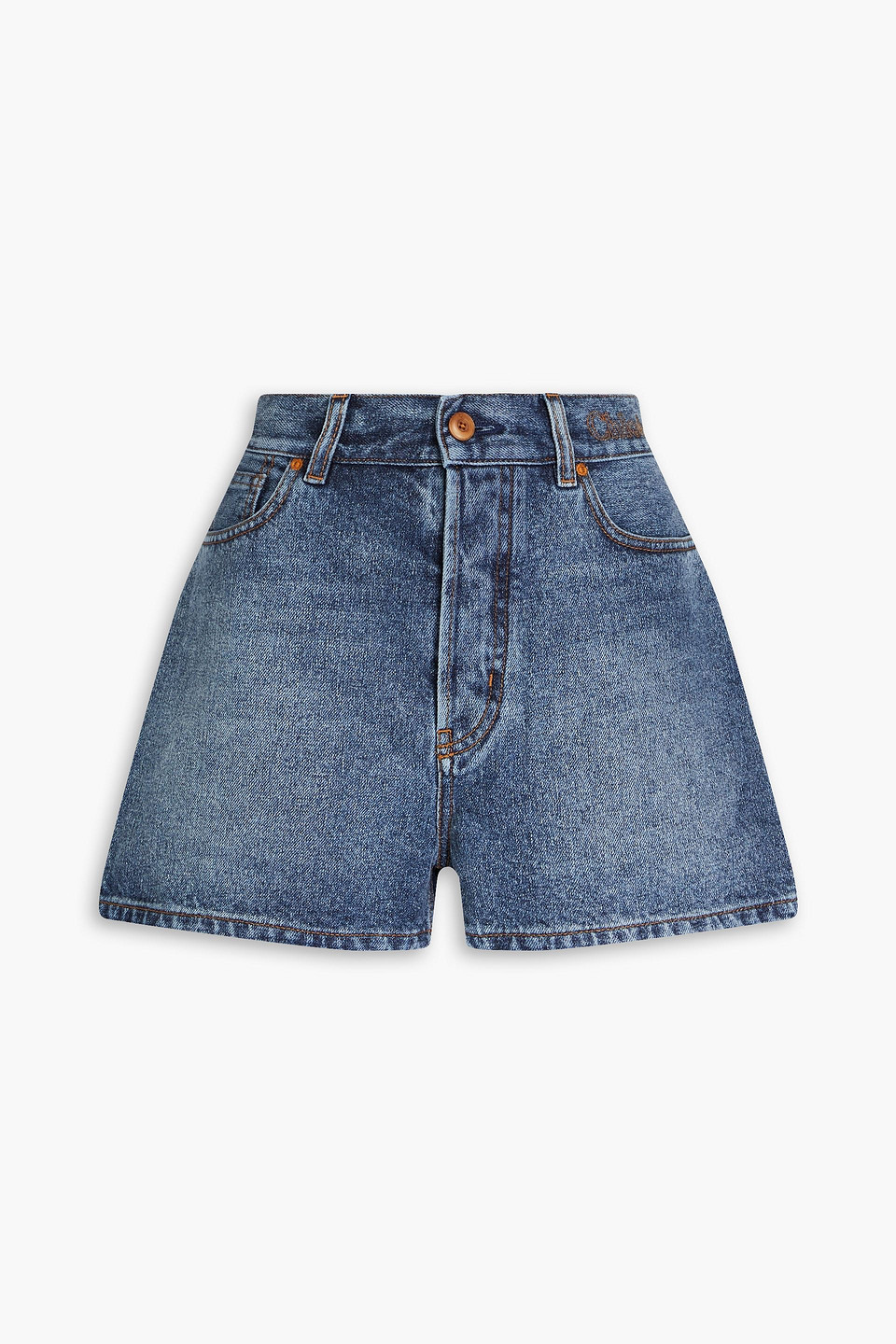 Chloé Embroidered denim shorts