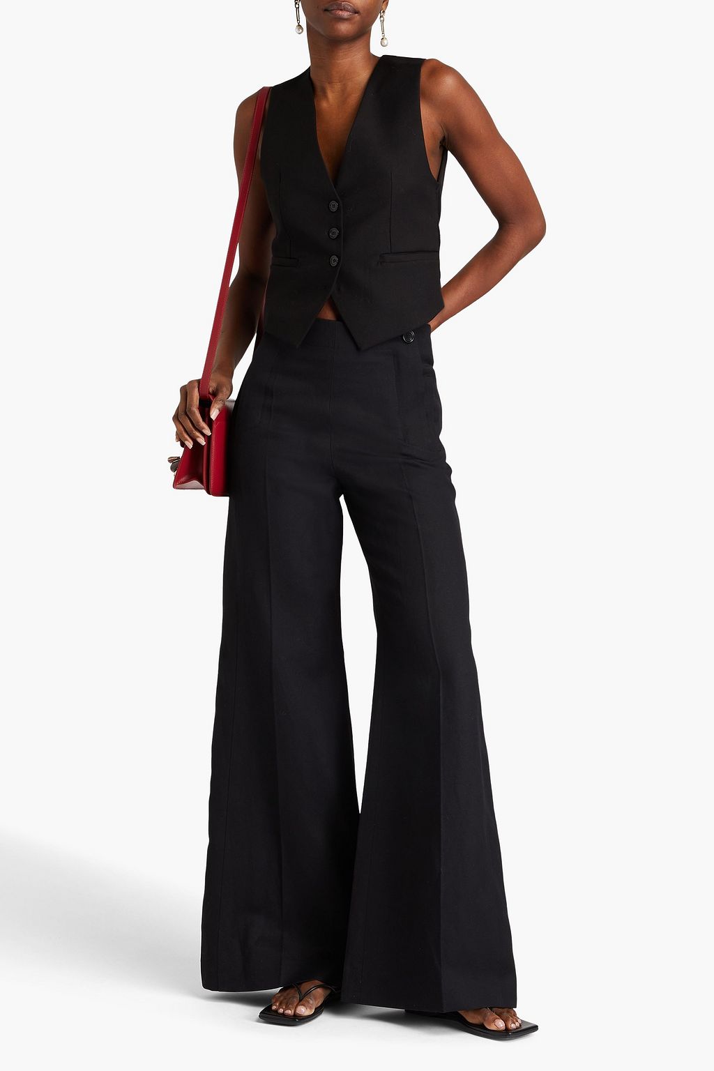 CHLOÉ Wool and linen-blend flared pants