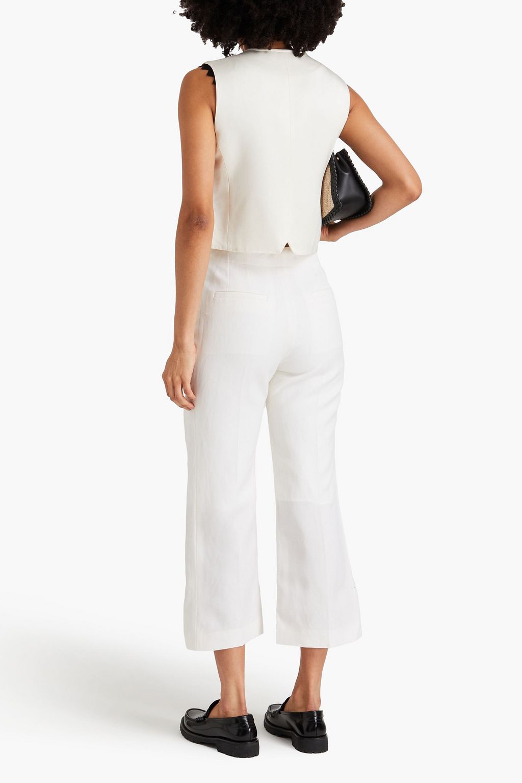 CHLOÉ Cropped wool and linen-blend flared pants