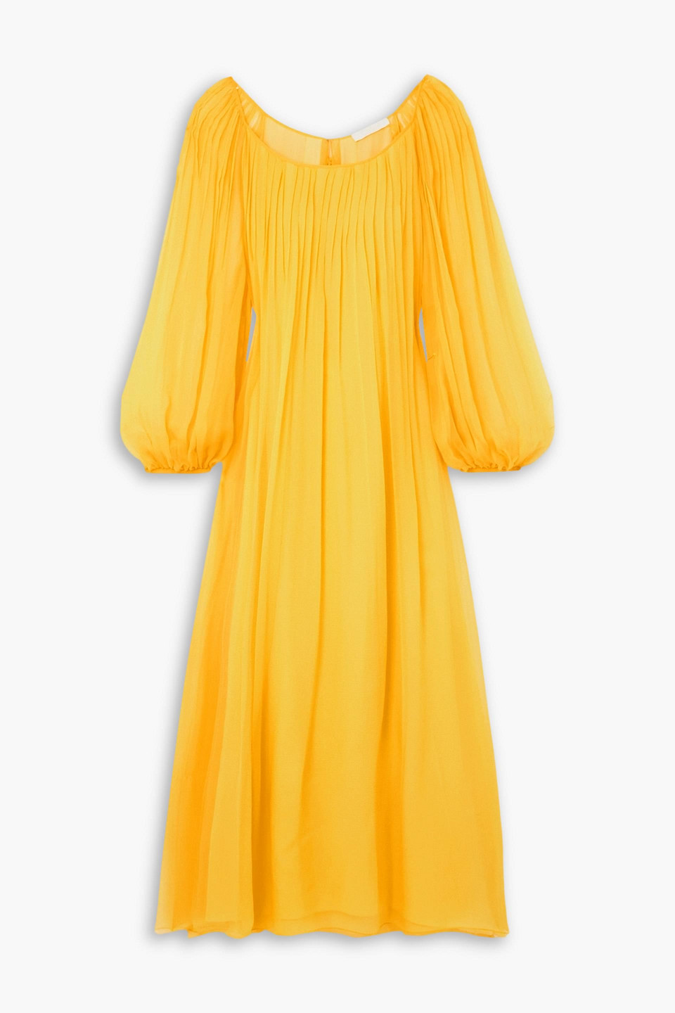 Shop Chloé Pleated Silk-chiffon Maxi Dress In Safrangelb