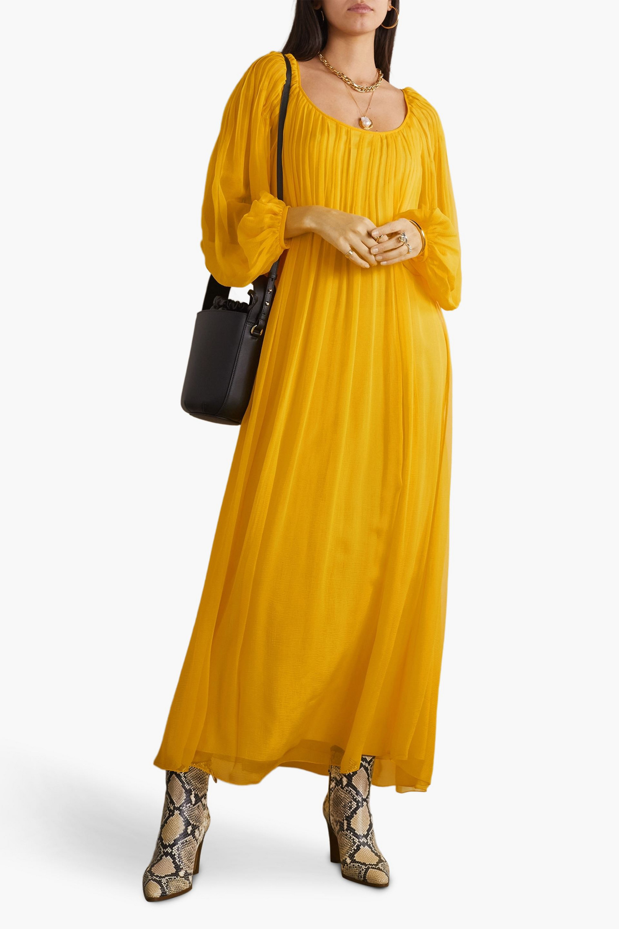 Chloé Pleated silk-chiffon maxi dress