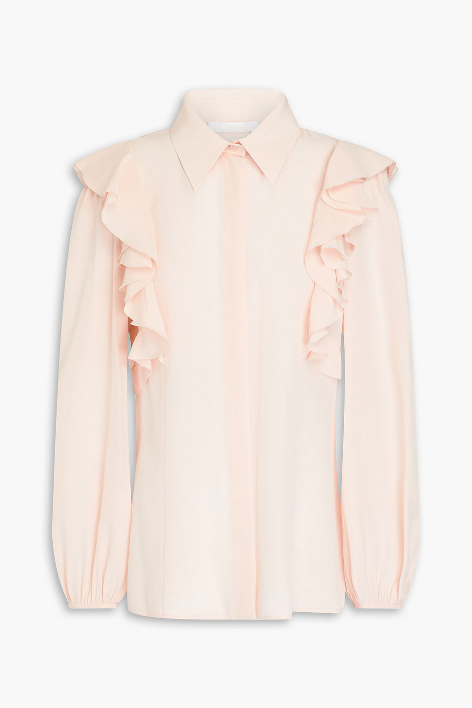 Chloé Crepe Button-down Blouse With Shoulder Ruffles In Pastellrosa
