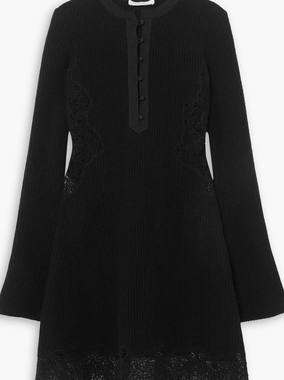 lace-trimmed ribbed wool dress