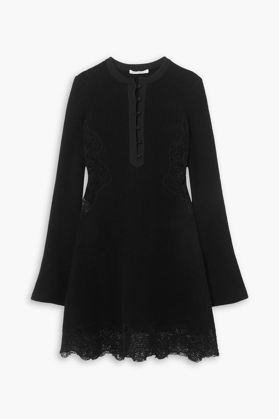 Chloé - Lace-trimmed ribbed wool dress - Black - FR 34
