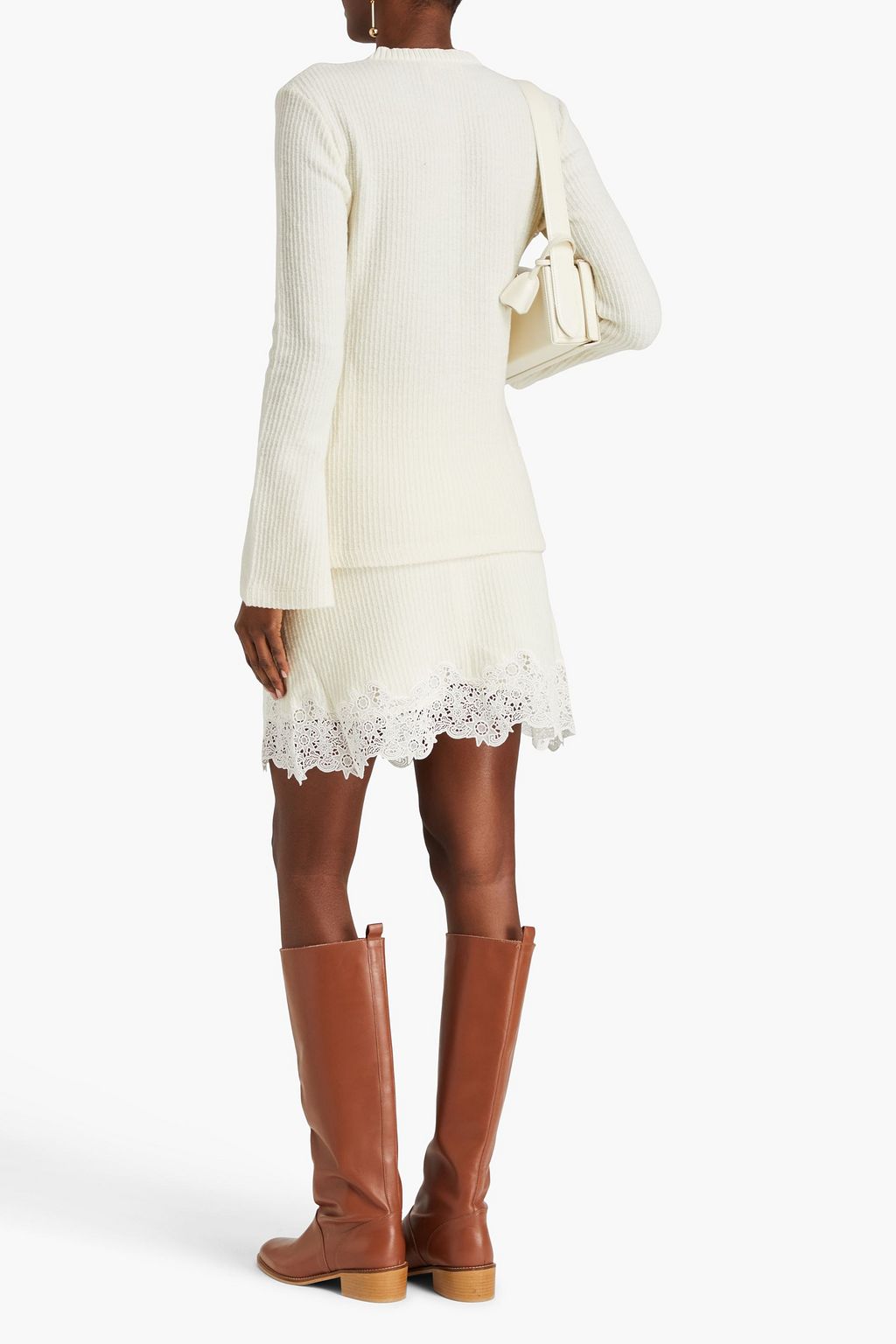 CHLOÉ Guipure lace-trimmed ribbed wool sweater