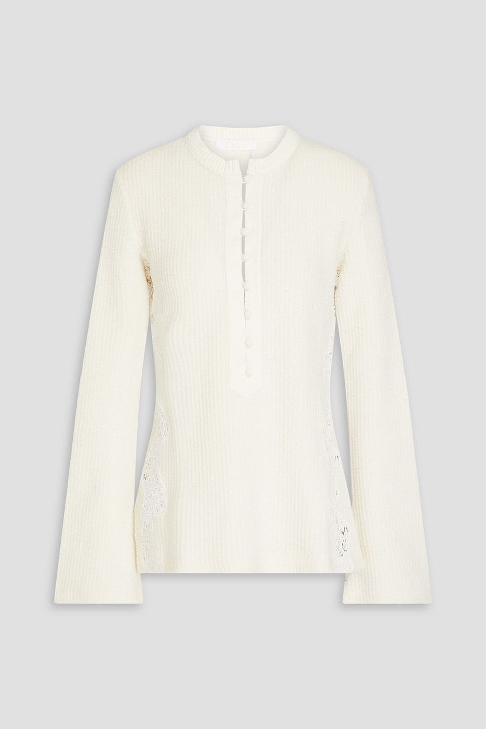 Chloé Guipure Lace-trimmed Ribbed Wool Sweater In Creme