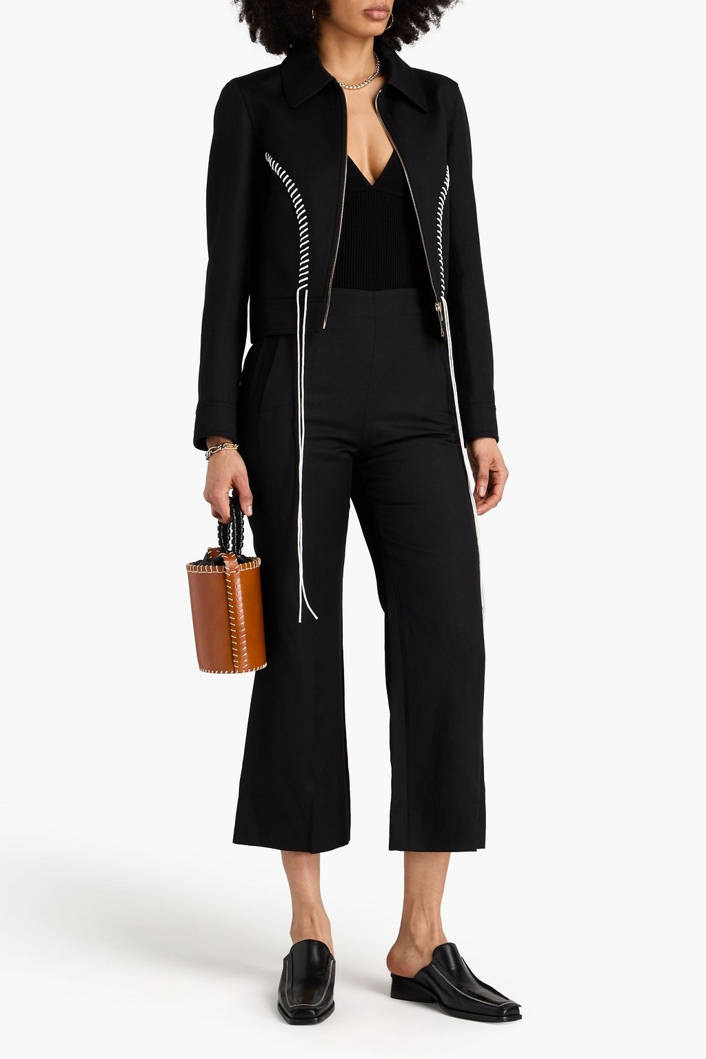 CHLOÉ Cropped wool and linen-blend flared pants