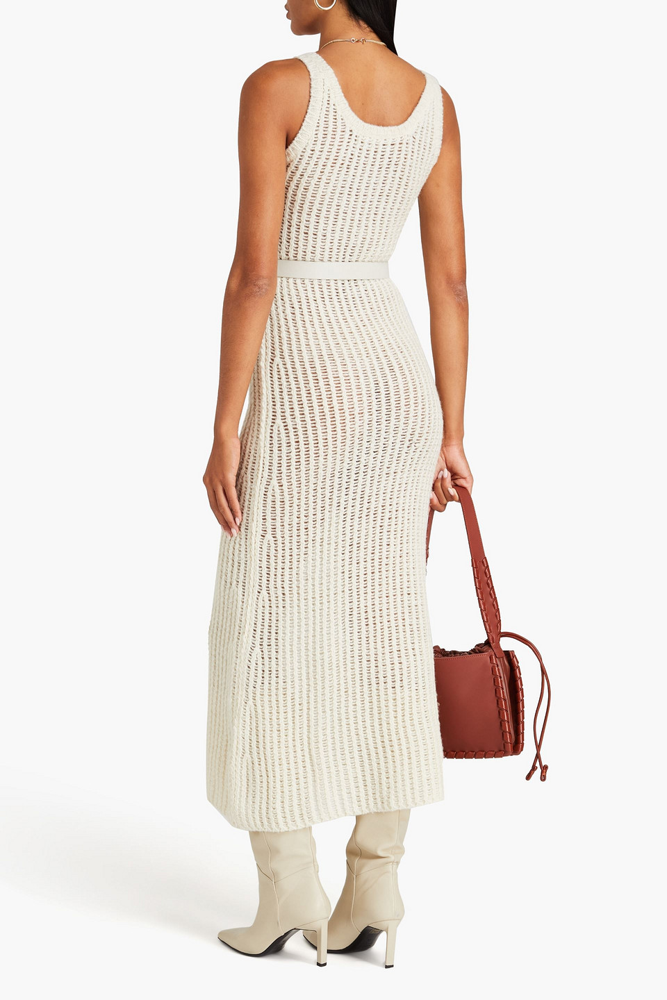 Chloé Open-knit Wool, Silk And Cashmere-blend Midi Dress In Elfenbein