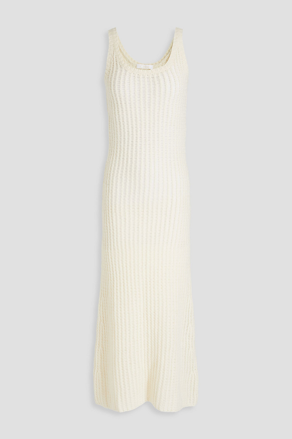 Chloé Open-knit Wool, Silk And Cashmere-blend Midi Dress In Elfenbein