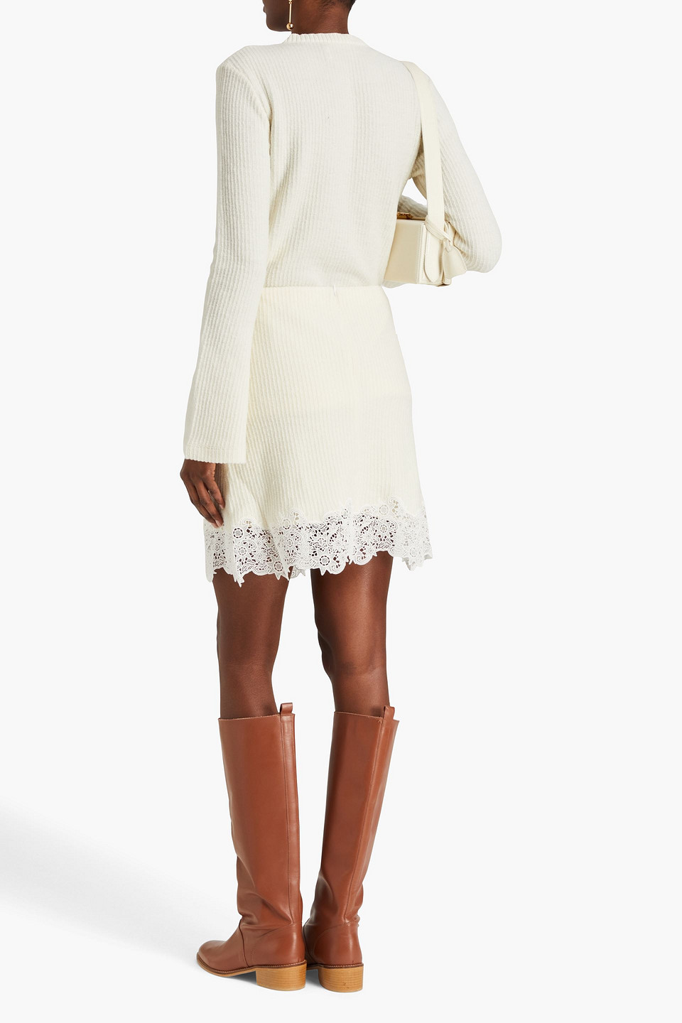 Chloé Guipure Lace-trimmed Ribbed Wool Mini Skirt In Creme