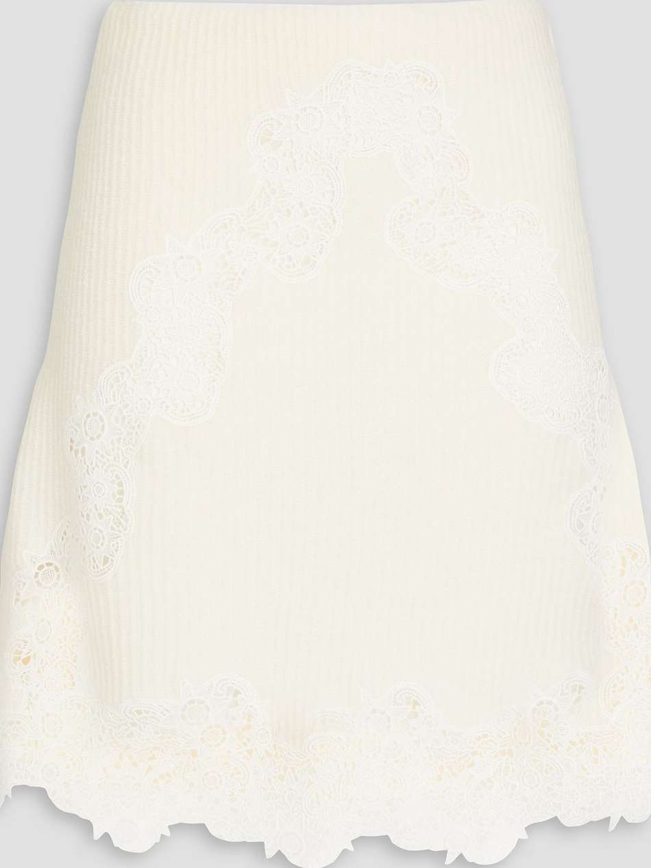 guipure lace-trimmed ribbed wool mini skirt