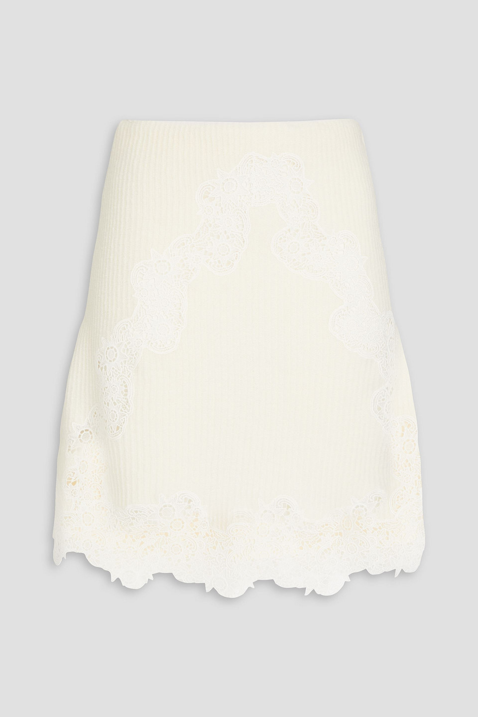 Chloé Guipure Lace-trimmed Ribbed Wool Mini Skirt In Creme