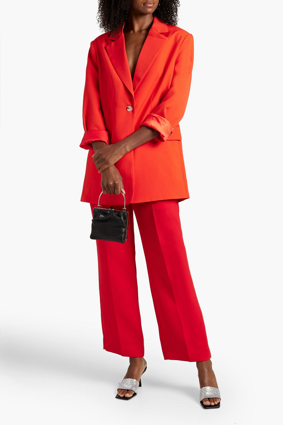 Walter Baker Kira Oversized Woven Blazer In Tomato Red