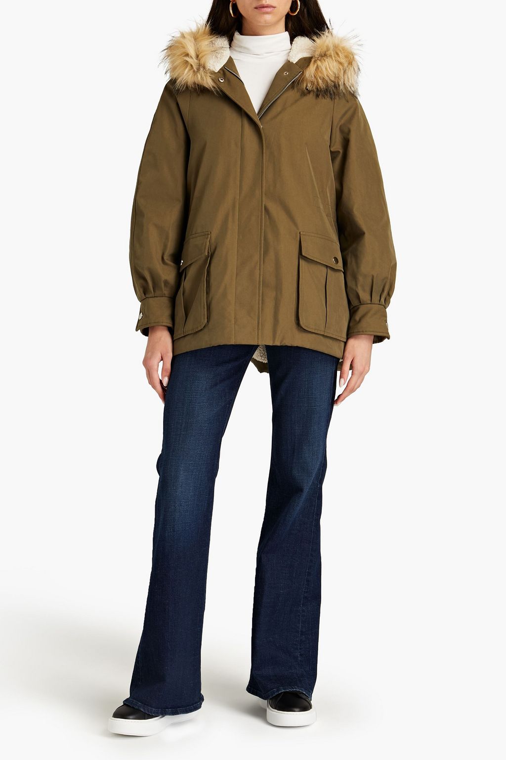 MAJE Faux fur-trimmed gabardine parka
