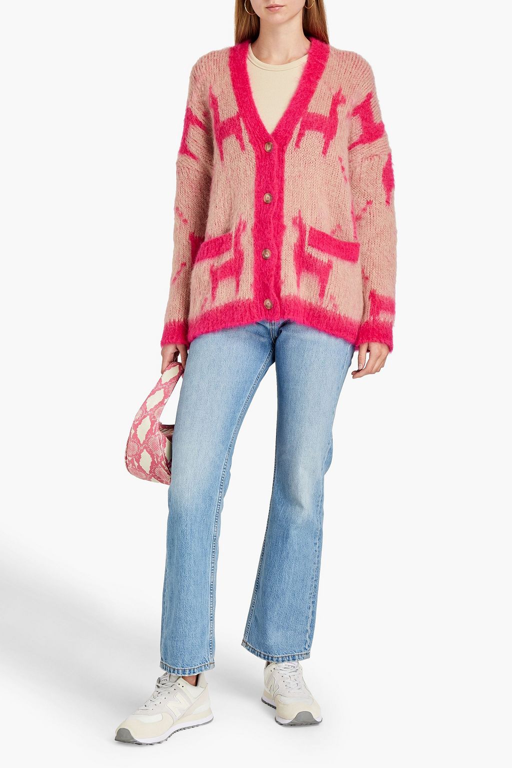 MAJE Two-tone intarsia-knit cardigan