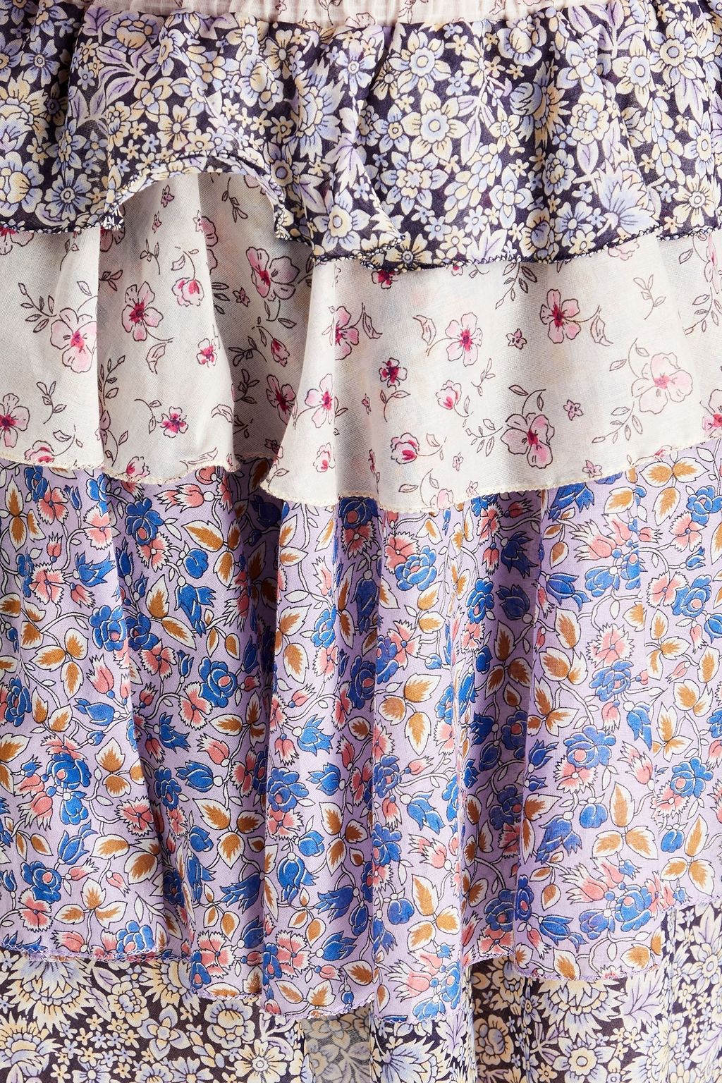 MAJE Tiered floral-print cotton mini skirt