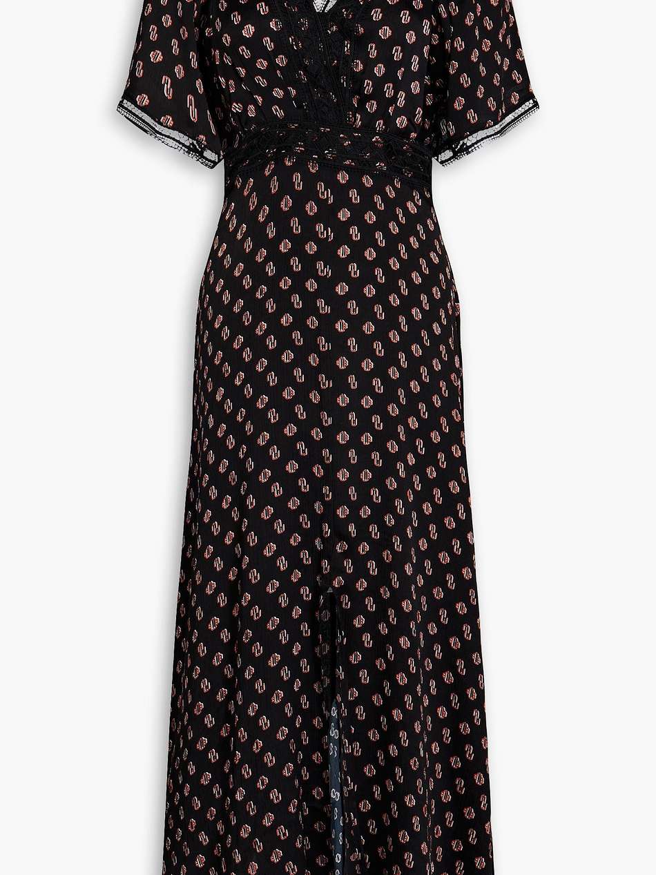 lace-trimmed logo-print silk maxi dress
