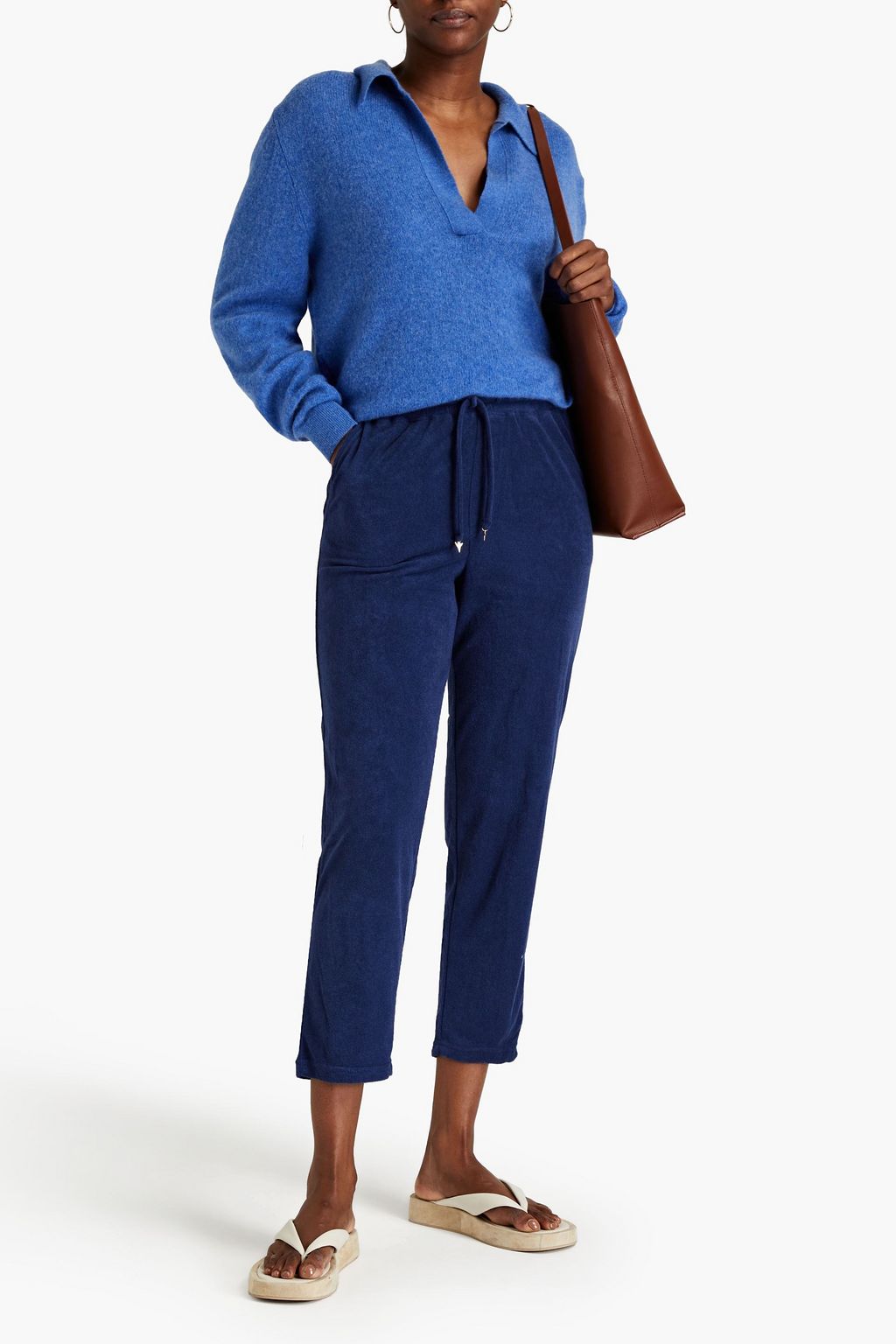 ONIA Cropped cotton-blend chenille track pants