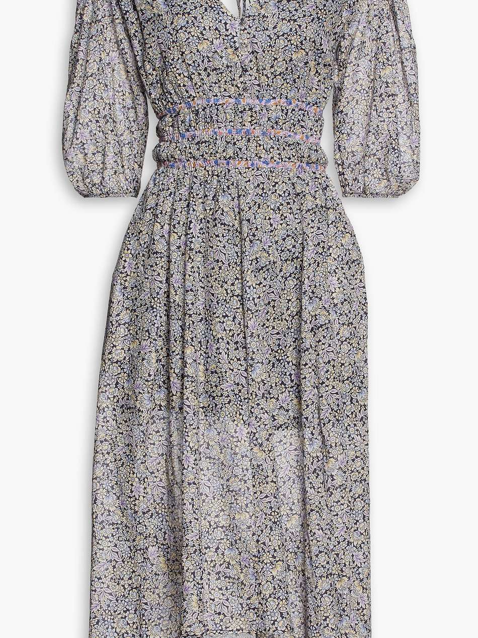 gathered floral-print cotton-voile midi dress