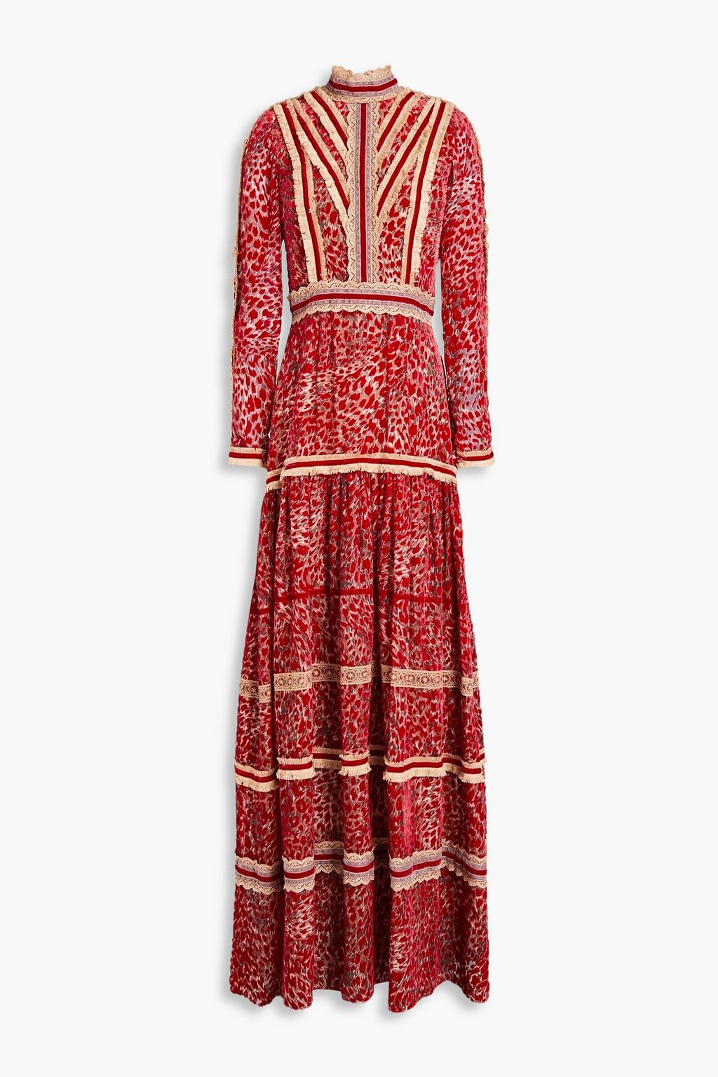 COSTARELLOS Lace-trimmed devoré-velvet maxi dress | THE OUTNET