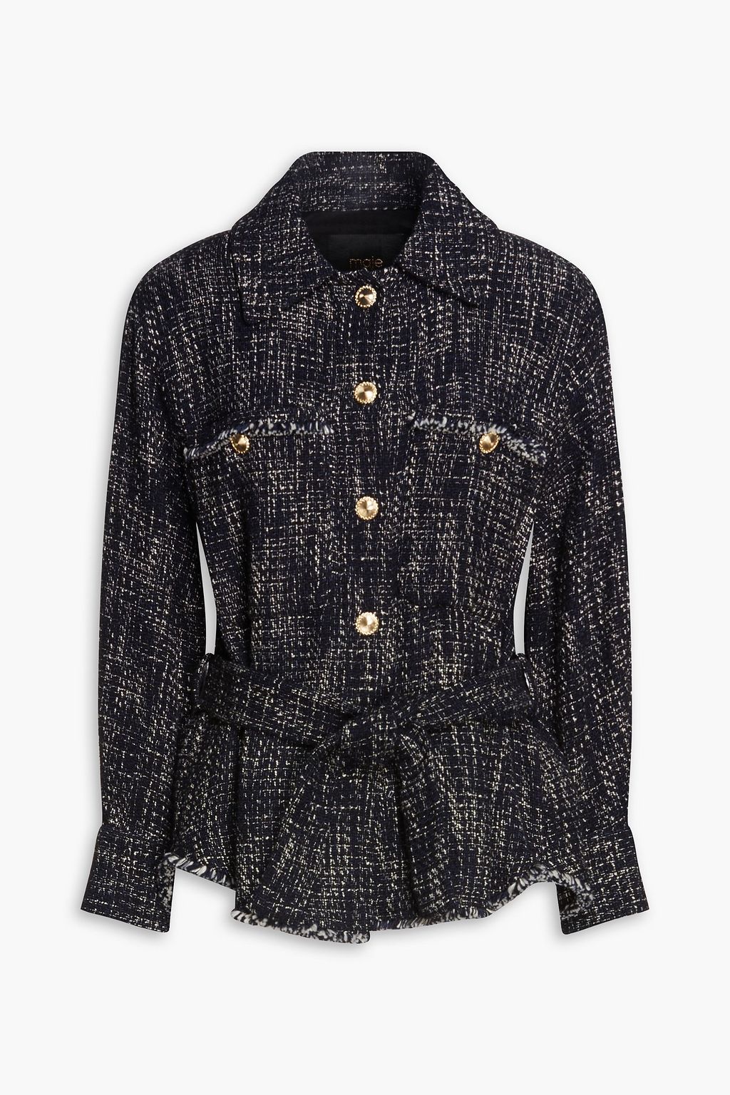 Cotton-blend Blelted tweed Jacket S - ノーカラージャケット