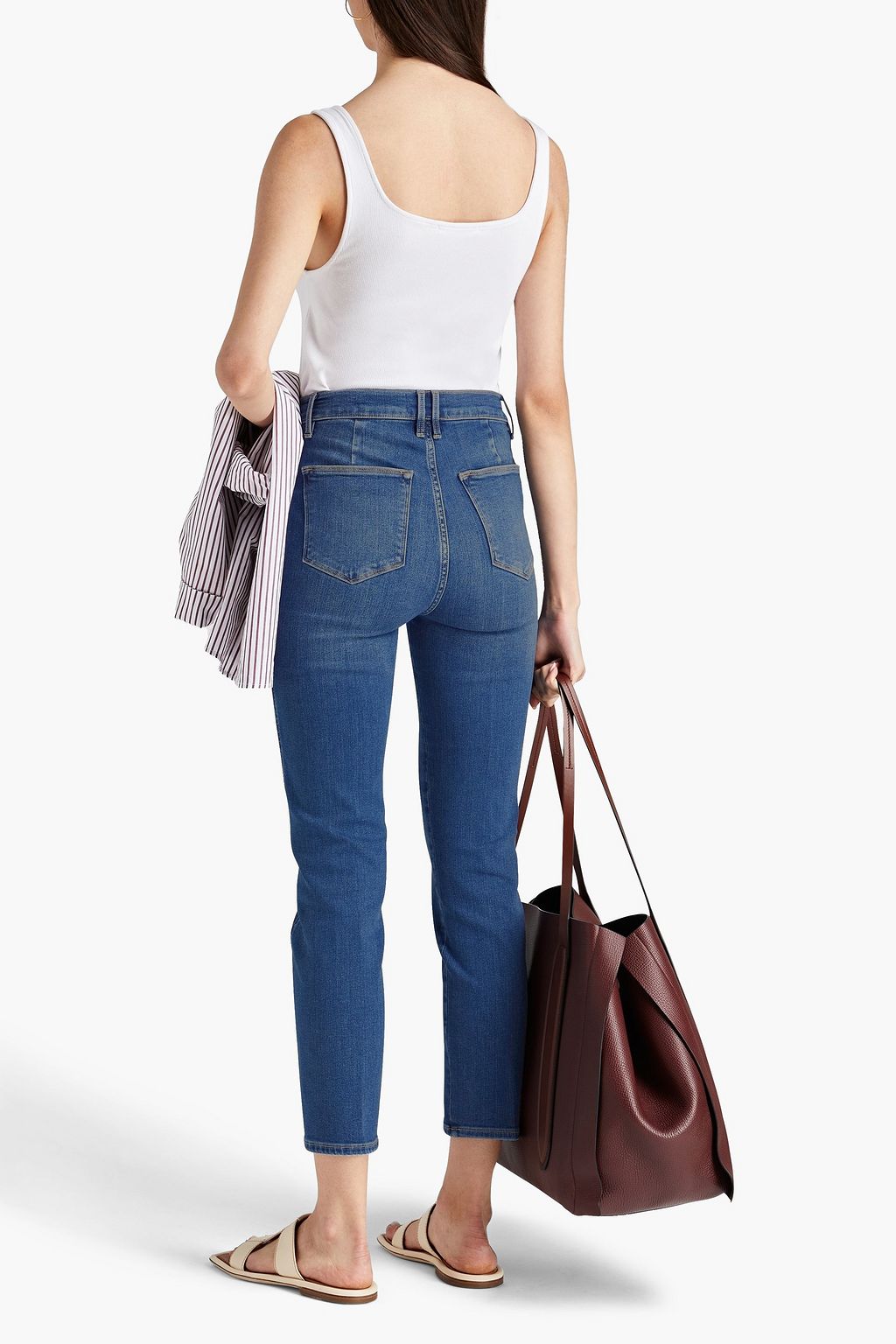 FRAME Cropped faded high-rise skinny jeans