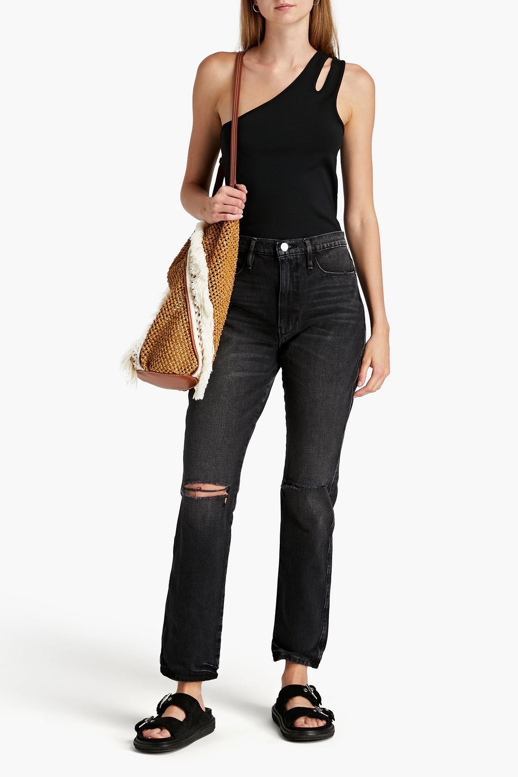 FRAME Le Sylvie distressed high-rise straight-leg jeans